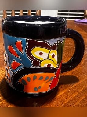 Talavera Pottery Signed SAB Floral Coffee Tea Mug Cup Mexico Colorful Lead Free